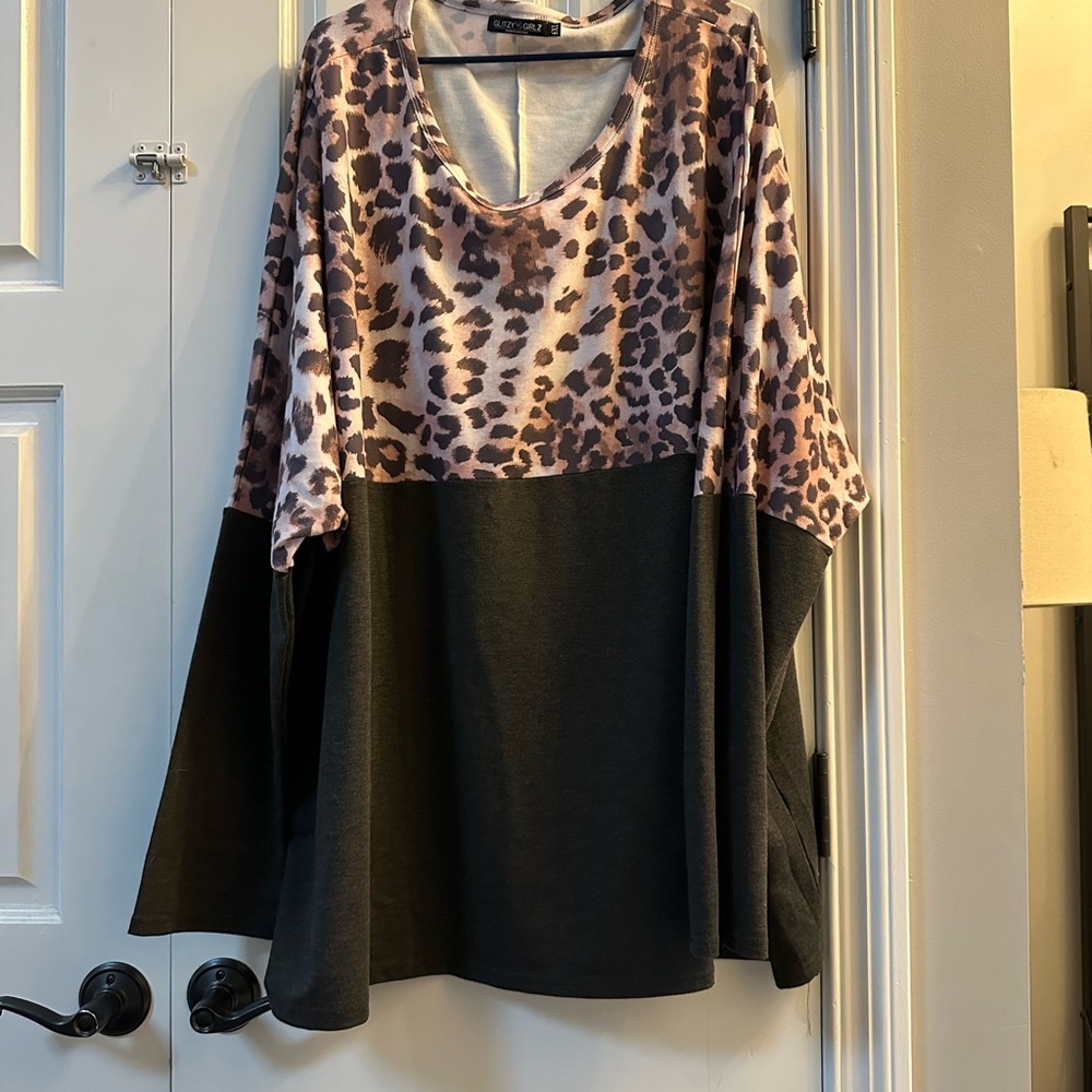 Leopard Print and Gray Long Sleeve Top